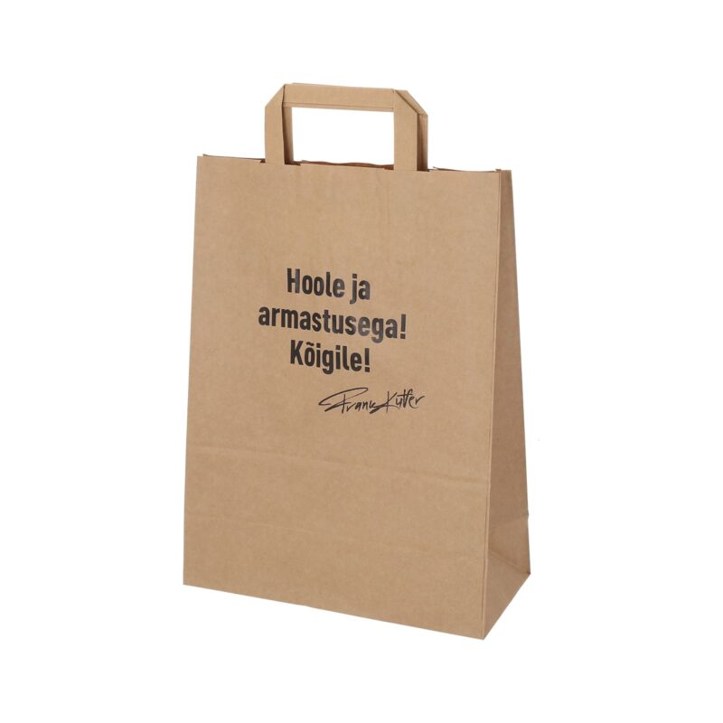 Lamedate sangadega paberkott logo trükiga, pruun kraftpaber